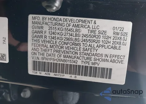 2022 Honda Pilot 2Wd Special Edition z USA, uszkodzony, nr VIN 5FNYF5H26NB015342